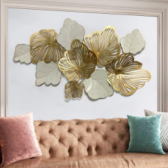 3D Leaf Modern Wall Art Sculptures Golden Flower Blooming
